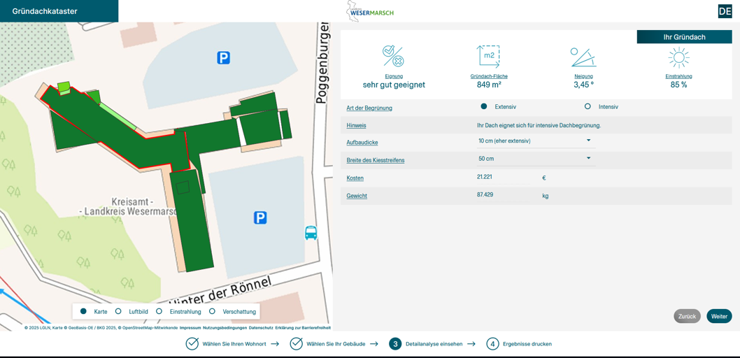 Kartenausschnitt mit grün eingefärbtem Dach