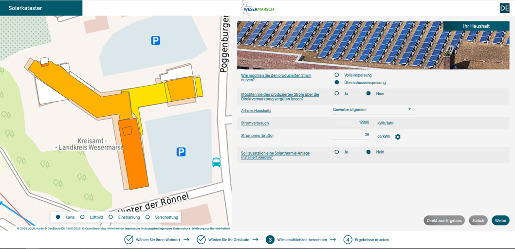 Kartenauschnitt mit eingefärbtem Dach